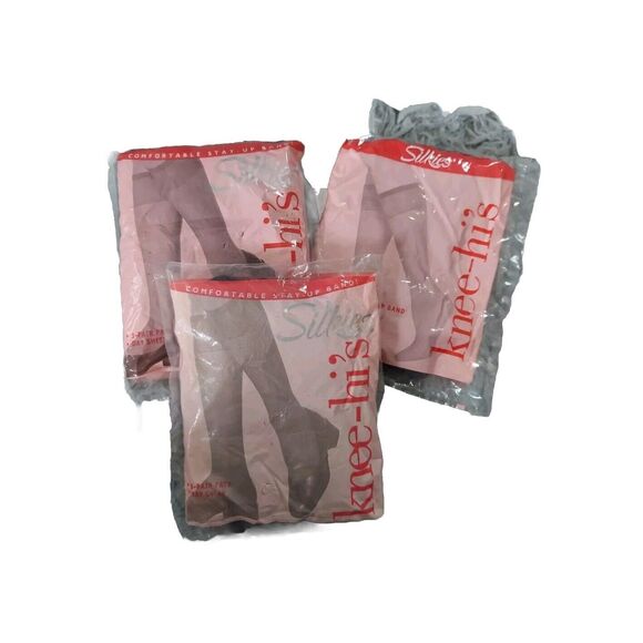 SILKIES 001006 3pair Knee Hi's One Size fits Most Off Black Made USA NOS Vintage - Picture 1 of 8